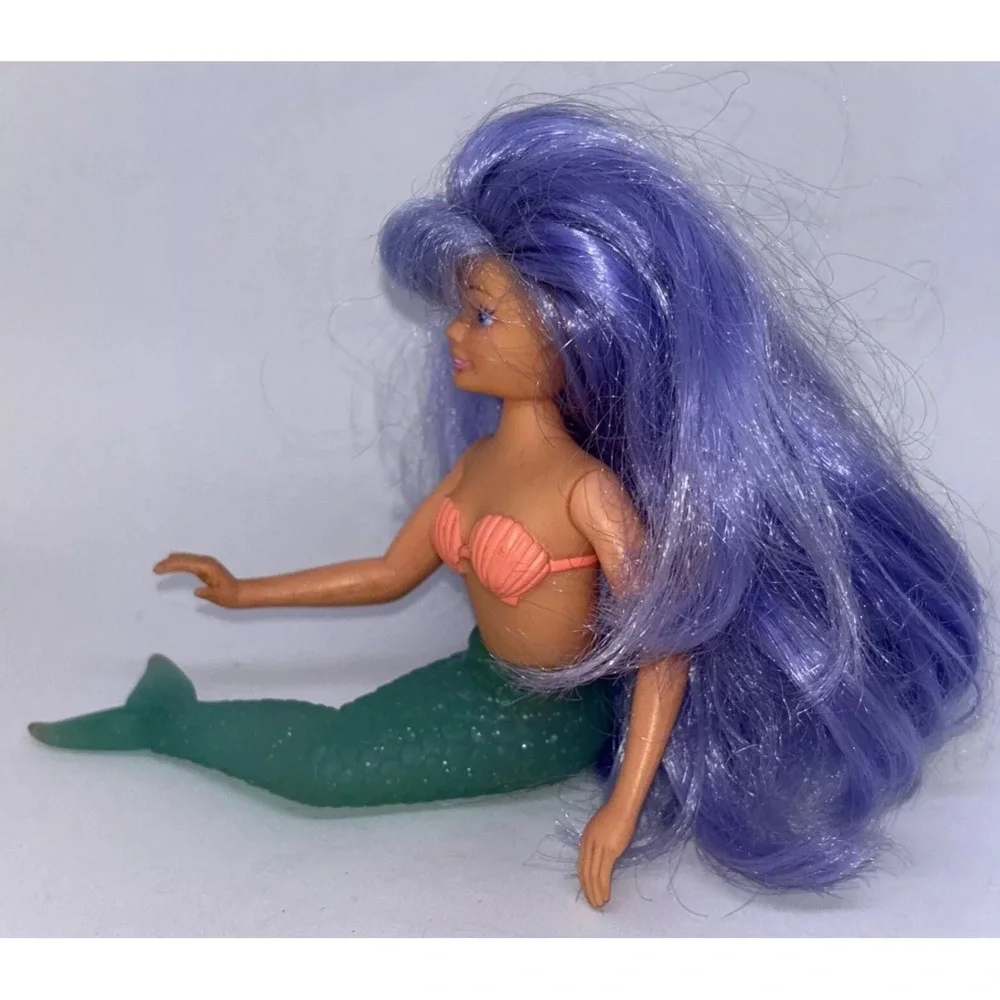 Vintage 1990 Tara Toy Mermaid Doll Purple Hair Blue Eyes Rubber Green Tail 6